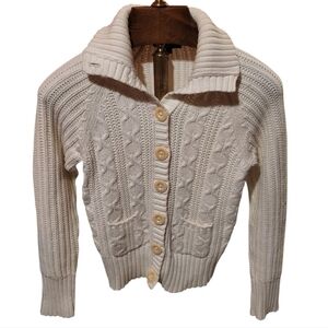 Y2K Gap Women’s Cable Knit Fisherman Cardigan Cream Large Buttons Size Small